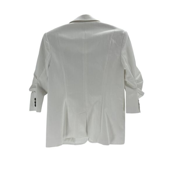 Cinq A Sept 'Khloe' White Cotton Ruched Sleeve White Denim Blazer Size 10 - Picture 3 of 4